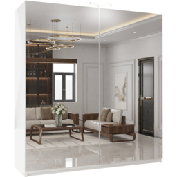 M N Furniture Modern 2 Door White Mirrored Sliding Wardrobe 200cm - thumbnail 2