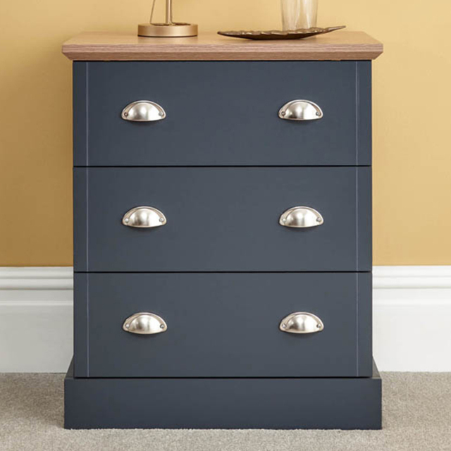 GFW Kendal 3 Drawer Slate Blue Chest of Drawers - image 1