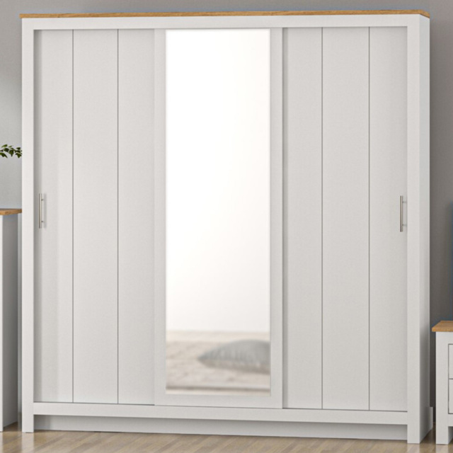 Lexington 3 Door White Sliding Mirrored Wardrobe - image 1