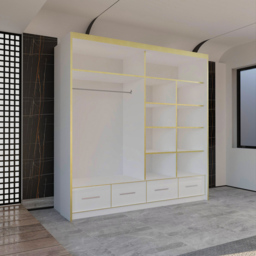 M N Furniture Silora 2 Door 4 Drawer White and Gold High Gloss Mirrored Sliding Wardrobe 203cm - thumbnail 3