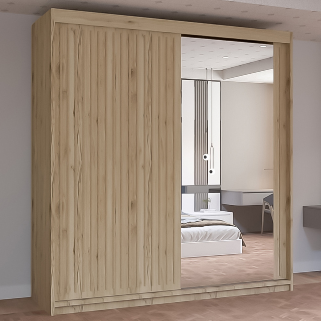 M N Furniture Roman 2 Door Oak Mirrored Sliding Wardrobe 150cm - image 1