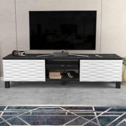 Decorotika Lukas White and Black Marble Effect 2 Door 2 Shelf TV Unit