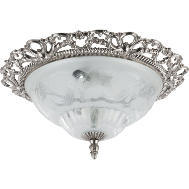 Happy Homewares Traditional Satin Nickel and Floral Glass Flush Ceiling Light Fitting - image 1