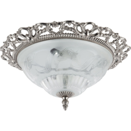 Happy Homewares Traditional Satin Nickel and Floral Glass Flush Ceiling Light Fitting