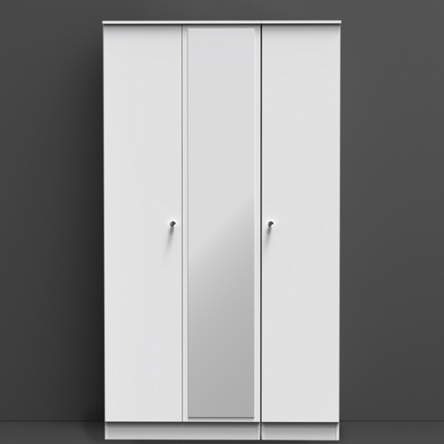 Crowndale Yarmouth White 3 Door Tall Mirrored Wardrobe Ready Assembled - image 1