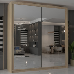 M N Furniture Modern Gala 2 Door Oak Mirrored Sliding Wardrobe 203cm