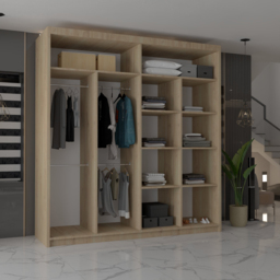 M N Furniture Modern Gala 2 Door Oak Mirrored Sliding Wardrobe 203cm - thumbnail 3