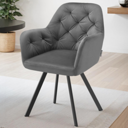 tectake Lucia Padded Anthracite Quilted Pattern Velvet Swivel Armchair
