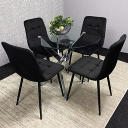 Kosy Koala 4 Seater Glass Round Dining Set Black Velvet