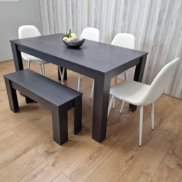Kosy Koala 6 Seater Faux Leather Gem Pattern Dining Bench Set Dark Grey and White
