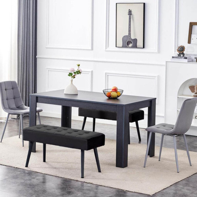 Portland 6 Seater Dark Grey Arrow Dining Table Set with Velvet Chairs and Benches - image 1