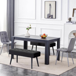 Portland 6 Seater Dark Grey Arrow Dining Table Set with Velvet Chairs and Benches