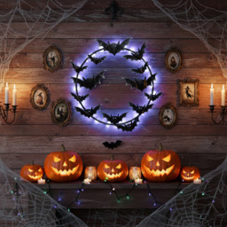 Round LED Bat Wall Plaque Black - thumbnail 2