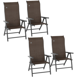 Outsunny Set of 4 Brown Rattan Foldable Garden Chair with Adjustable Backrest - thumbnail 2