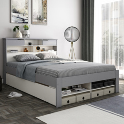Fabio King Size Grey and White Wooden Storage Bed - thumbnail 1