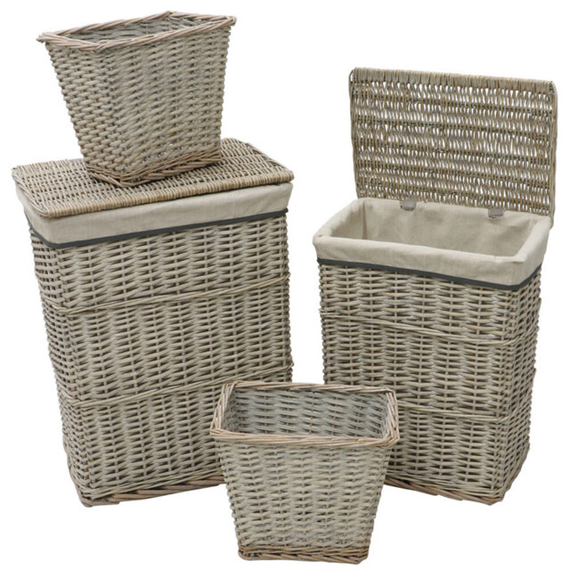 JVL 4 Piece Arianna Grey Rectangular Willow Laundry and Waste Paper Basket Set - image 1
