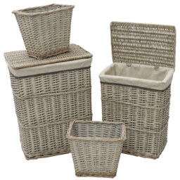 JVL 4 Piece Arianna Grey Rectangular Willow Laundry and Waste Paper Basket Set