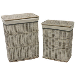 JVL 4 Piece Arianna Grey Rectangular Willow Laundry and Waste Paper Basket Set - thumbnail 3