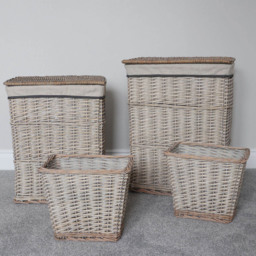 JVL 4 Piece Arianna Grey Rectangular Willow Laundry and Waste Paper Basket Set - thumbnail 2