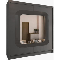M N Furniture Cheen 2 Door Grey Strip Mirrored Sliding Wardrobe 150cm - thumbnail 2