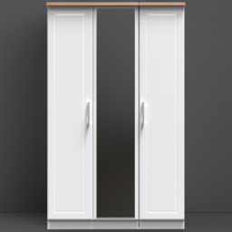 Crowndale Kent 3 Door White Ash and Modern Oak Mirror Wardrobe