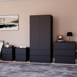 Vida Designs Denver 4 Piece Black Bedroom Furniture Set