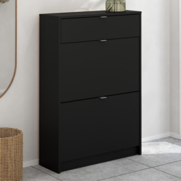 Florence 2 Door Single Drawer Matt Black Shoe Cabinet