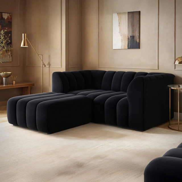 SOLACE+CO Halle Black 2 Seater Velvet Sofa with Footstool - image 1