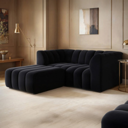 SOLACE+CO Halle Black 2 Seater Velvet Sofa with Footstool