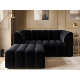 SOLACE+CO Halle Black 2 Seater Velvet Sofa with Footstool - thumbnail 2