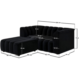 SOLACE+CO Halle Black 2 Seater Velvet Sofa with Footstool - thumbnail 4