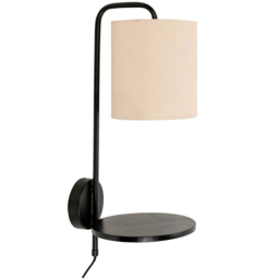 ValueLights Ryan Natural Linen Shade Black Metal LED Wall Shelf Lamp