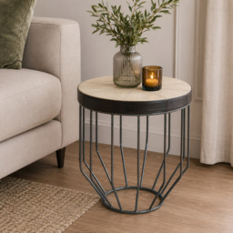 Premier Housewares Kensington Townhouse Grey Hair-On Leather Round Side Table - thumbnail 4