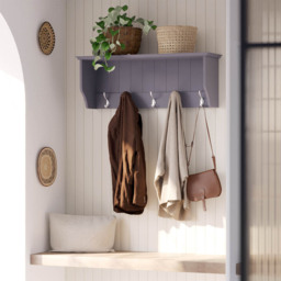 Homebase Grey Bevelled Coat Shelf with 5 Double Hooks - thumbnail 2