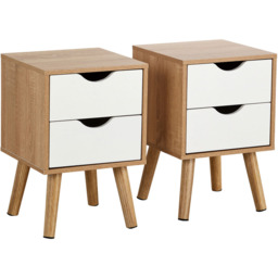 Home Source Boden Oak and White 2 Drawer Bedside Table 2 Pack - thumbnail 2