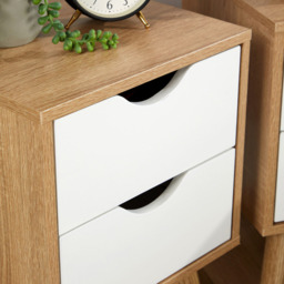Home Source Boden Oak and White 2 Drawer Bedside Table 2 Pack - thumbnail 3