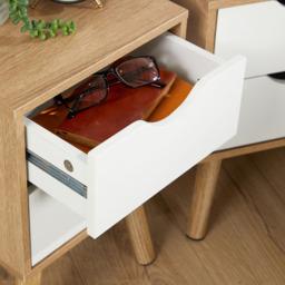 Home Source Boden Oak and White 2 Drawer Bedside Table 2 Pack - thumbnail 4