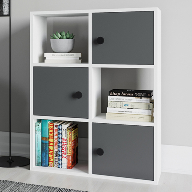 Decorotika Tilton White and Anthracite 3 Door 3 Shelf Bookcase - image 1