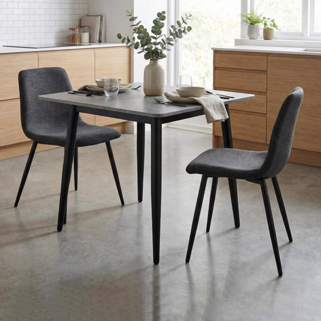 FWStyle Evie Grey and Black Linen Upholstered Steel Frame Dining Chair Set of 2 - image 1