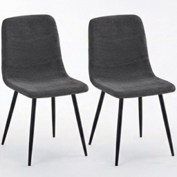 FWStyle Evie Grey and Black Linen Upholstered Steel Frame Dining Chair Set of 2 - thumbnail 2