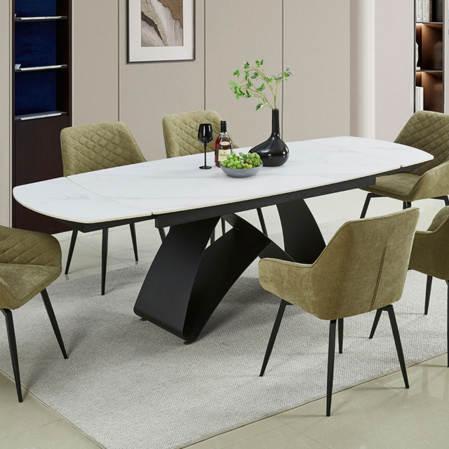 DS Living Maelis White Veined Marble Extendable Dining Table - image 1