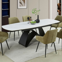 DS Living Maelis White Veined Marble Extendable Dining Table