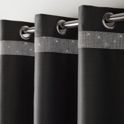 Alan Symonds Palace Plain Thermal Ring Top Eyelet Curtains with Diamante Band Charcoal 117 x 137cm - thumbnail 2