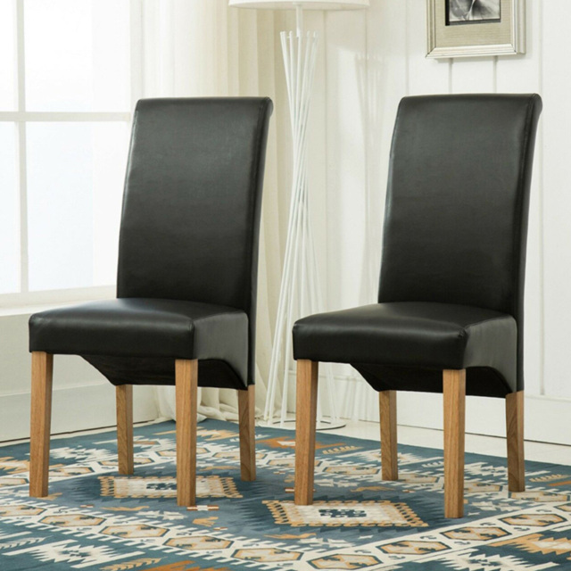 Black Faux Leather High Back Dining Chair Set of 2 - image 1