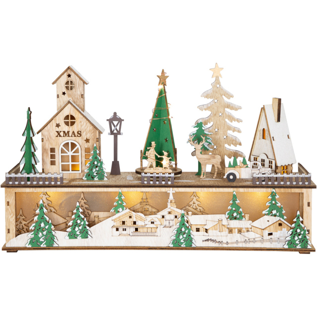 The Christmas Workshop LED Wooden Village Scene Christmas Decoration - image 1