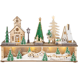 The Christmas Workshop LED Wooden Village Scene Christmas Decoration