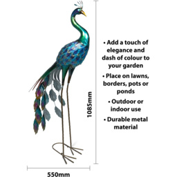 St Helens Blue Metal Peacock Garden Ornament - thumbnail 4