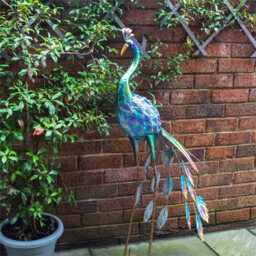 St Helens Blue Metal Peacock Garden Ornament - thumbnail 2