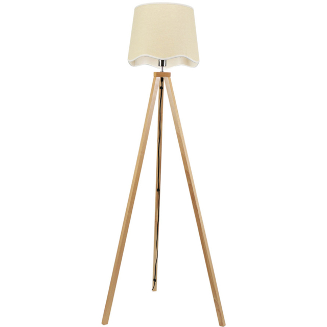 ValueLights Barbro Natural Tripod Floor Lamp with White Trim Scallop Shade and Bulb - image 1