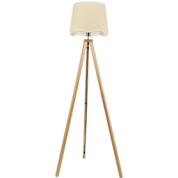 ValueLights Barbro Natural Tripod Floor Lamp with White Trim Scallop Shade and Bulb